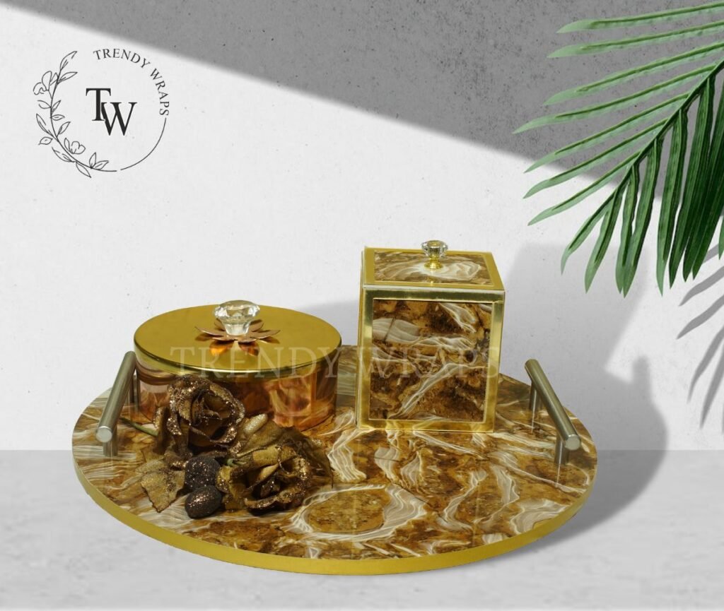 Premium Tray - Wooden Marble Look Tray Set